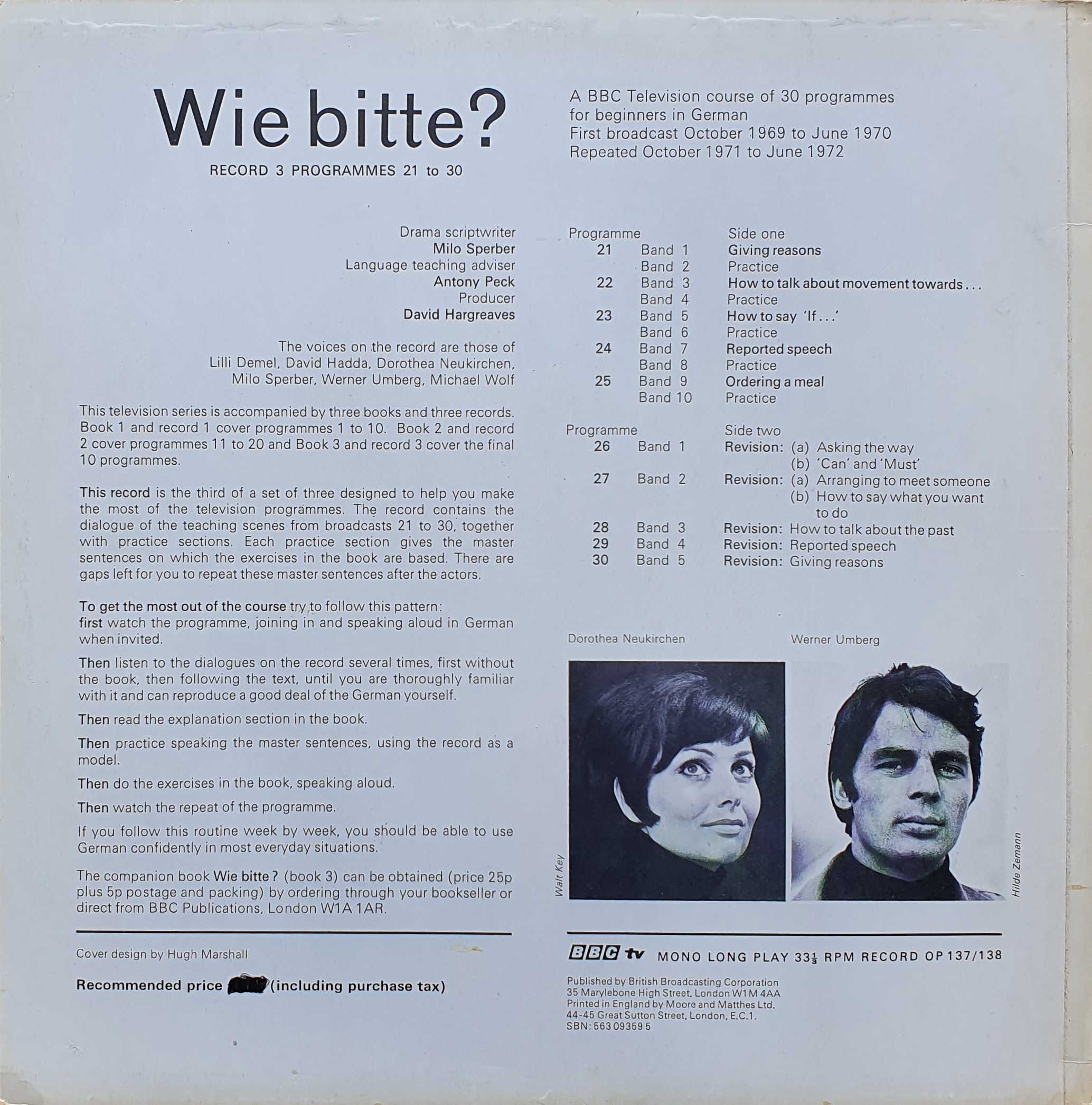 Picture of OP 137/138 Wie bitte? A beginners' course - 3 by artist Milo Sperber / Antony Peck from the BBC records and Tapes library
